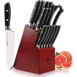 Letton Knife Set, 15-Piece German Steel Professional Kitchen Knife Set with Block - with Kitchen Scissors and Sharpener