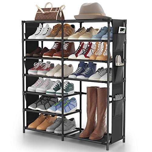 7-Tier Shoe Rack Shoe Shelf Organizer, JOMARTO 24-30 Pairs Shoes and Boots Storage Organizer Metal Shoe Tower