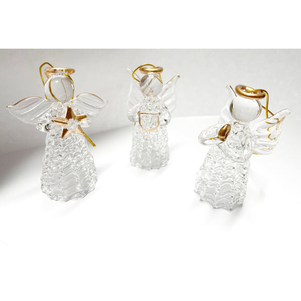 Spun Glass Angel Christmas Holiday Ornaments 2.5” Set Of 3