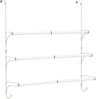 Adjustable Over The Door Triple Towel Rack with Hooks, White