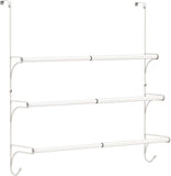 Adjustable Over The Door Triple Towel Rack with Hooks, White