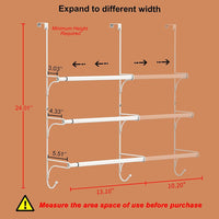 Adjustable Over The Door Triple Towel Rack with Hooks, White