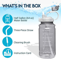 Motivational Half Gallon Water Bottle with Straw & Time Marker - Leakproof Flip Top 64 OZ Water Bottle - Reusable BPA Free Tritan Large 2 Liter Water Jug