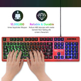 KOLMAX Hunter Gaming Keyboard Rainbow LED Backlit Quiet Keyboard USB, 12 Multimedia Keys, Red