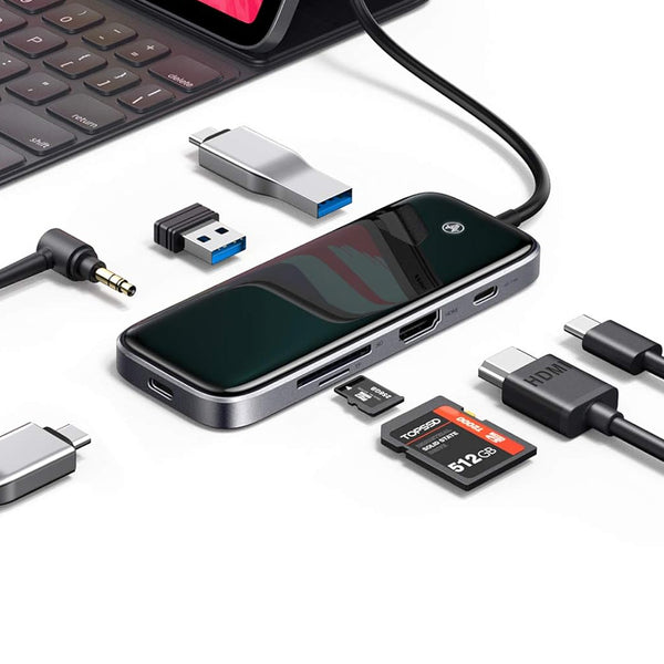 VANMASS Full-Scene Aluminum-Glass Slim USB C Hub with 4K Ultra HD HDMI, Hyper Speed 3X USB 3.1 Gen1 Ports & TF/SD 3.0 Card Slots