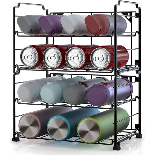 Adjustable 2 Tier Water Bottle Organizer Storage, Stackable Water Bottle Holder Rack, Black (2 Pack)