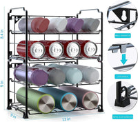 Adjustable 2 Tier Water Bottle Organizer Storage, Stackable Water Bottle Holder Rack, Black (2 Pack)