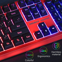 KOLMAX Hunter Gaming Keyboard Rainbow LED Backlit Quiet Keyboard USB, 12 Multimedia Keys, Red