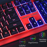KOLMAX Hunter Gaming Keyboard Rainbow LED Backlit Quiet Keyboard USB, 12 Multimedia Keys, Red
