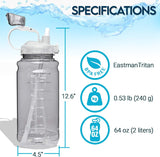 Motivational Half Gallon Water Bottle with Straw & Time Marker - Leakproof Flip Top 64 OZ Water Bottle - Reusable BPA Free Tritan Large 2 Liter Water Jug