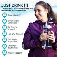Motivational Half Gallon Water Bottle with Straw & Time Marker - Leakproof Flip Top 64 OZ Water Bottle - Reusable BPA Free Tritan Large 2 Liter Water Jug