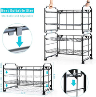Adjustable 2 Tier Water Bottle Organizer Storage, Stackable Water Bottle Holder Rack, Black (2 Pack)