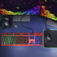 KOLMAX Hunter Gaming Keyboard Rainbow LED Backlit Quiet Keyboard USB, 12 Multimedia Keys, Red