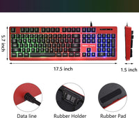 KOLMAX Hunter Gaming Keyboard Rainbow LED Backlit Quiet Keyboard USB, 12 Multimedia Keys, Red