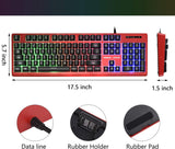 KOLMAX Hunter Gaming Keyboard Rainbow LED Backlit Quiet Keyboard USB, 12 Multimedia Keys, Red