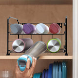 Adjustable 2 Tier Water Bottle Organizer Storage, Stackable Water Bottle Holder Rack, Black (2 Pack)