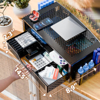 Simple Trending 2 Tier Metal Monitor Stand Monitor riser and Computer Desk Organizer with Drawer and Pen Holder for Laptop, Computer, Black