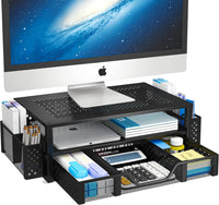 Simple Trending 2 Tier Metal Monitor Stand Monitor riser and Computer Desk Organizer with Drawer and Pen Holder for Laptop, Computer, Black