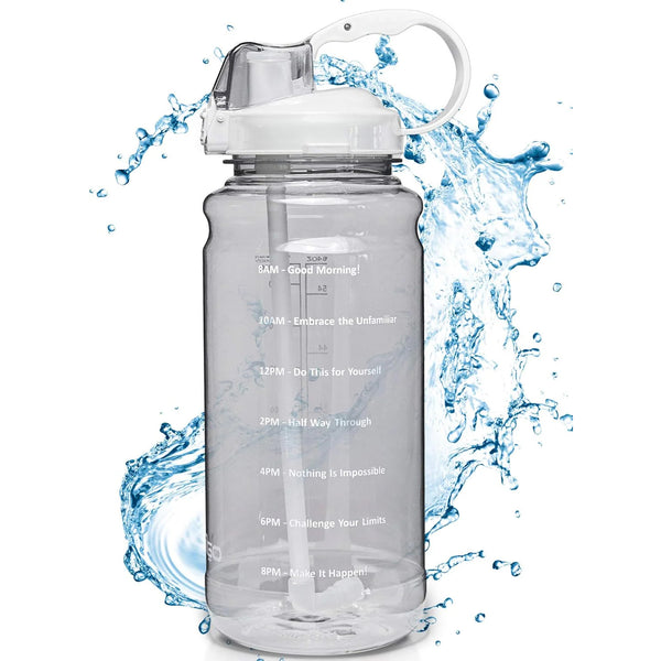 Motivational Half Gallon Water Bottle with Straw & Time Marker - Leakproof Flip Top 64 OZ Water Bottle - Reusable BPA Free Tritan Large 2 Liter Water Jug