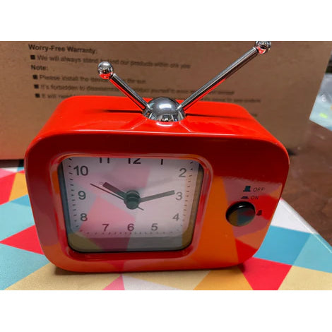 Vintage Red Metal Alarm Clock Retro Style, Analog