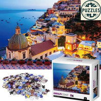 Jigsaw Puzzles 4-in-1 Multi-Pack 1000 Piece Puzzle Pack for Adults - Animal World, Space Traveler, Amalfi Coast, Santorini Island 1000 Piece Jigsaw Puzzles for Adults