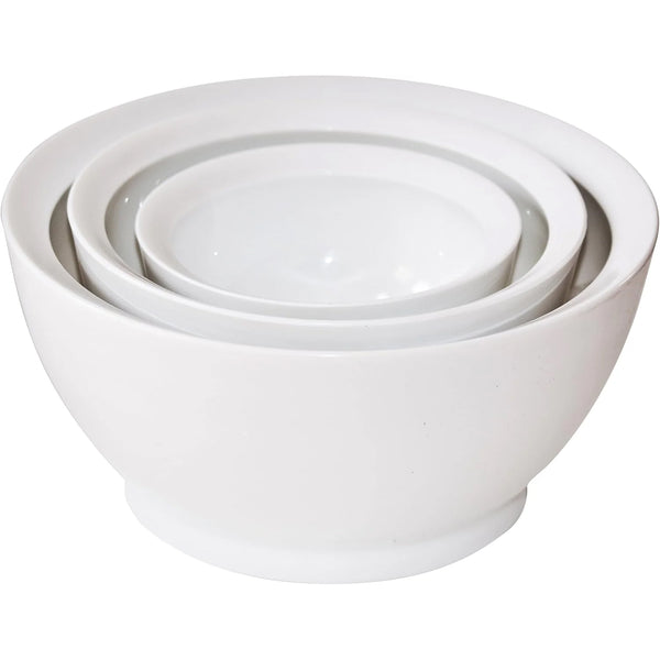 Set of 3 Calibowl Non-Spill, Smart Lip Kitchen Bowl Set , Sizes 40oz, 95oz, 195oz White Nested Bowls
