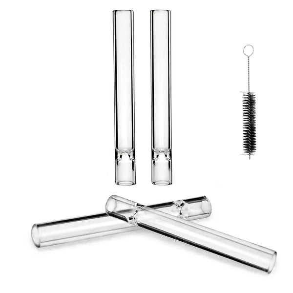 One Hitter Clear Borosilicate Glass Pipes 4in Smoking Glass,  4-Pack with Aluminum Tin and Wire Cleaner