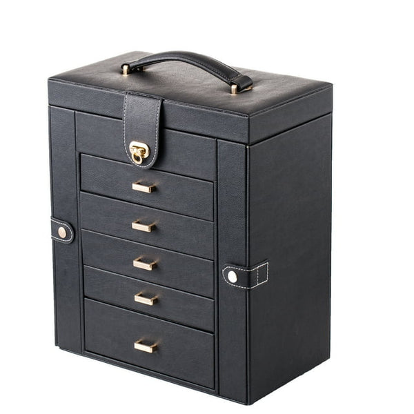 Extra Large PU Leather Jewelry Box Case - 6 Tier, 5 Drawers Large Storage Capacity with Mirror