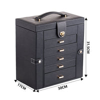 Extra Large PU Leather Jewelry Box Case - 6 Tier, 5 Drawers Large Storage Capacity with Mirror