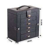 Extra Large PU Leather Jewelry Box Case - 6 Tier, 5 Drawers Large Storage Capacity with Mirror