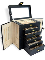 Extra Large PU Leather Jewelry Box Case - 6 Tier, 5 Drawers Large Storage Capacity with Mirror
