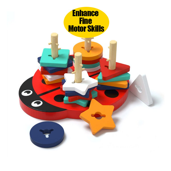 Wooden Ferrule Sorting  & Stacking Educational Toy Ladybug - Enhance Fine Motor Skills for Toddlers
