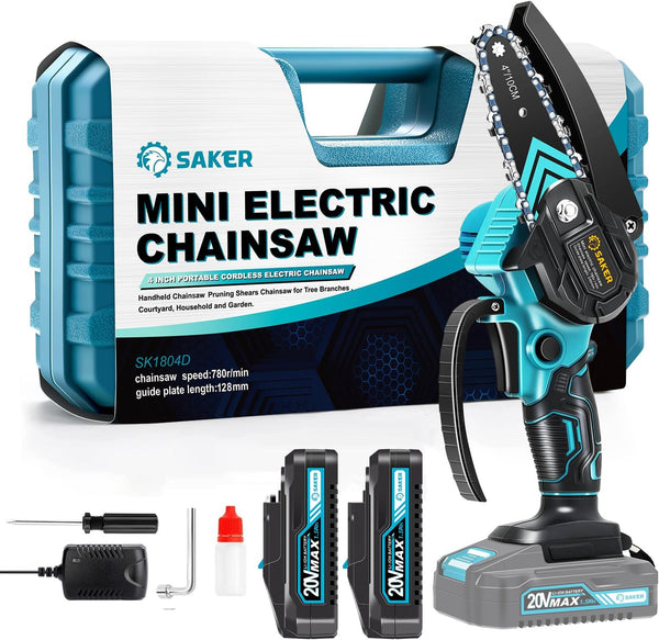 Saker 4inch Mini Chainsaw, Portable Electric Cordless 20V Rechargeable - Tree Trimming, Pruning