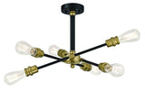 Mega Lighting 6 Light Semi-Flush Matte Black with Antique Brass Accents