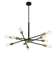 Mega lighting 10 Light Chandelier Matte Black with Antique Brass Accents