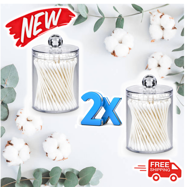 X2 MWGEAR Q tip Dispenser/Holder Apothecary Jars Plastic Acrylic for Cotton 10oz NEW
