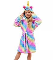 Soft Hooded Unicorn Bathrobe Rainbow Star Galaxy Girls 6-7