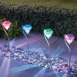 Outdoor Stainless Steel LED Diamond Solar Garden Path Lights (7 Colors) - 4 pack