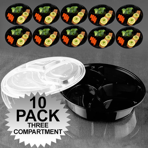 Green Earth 30oz 3-Compartment Round Meal Prep Food Storage Containers with Lids - 10 Pack