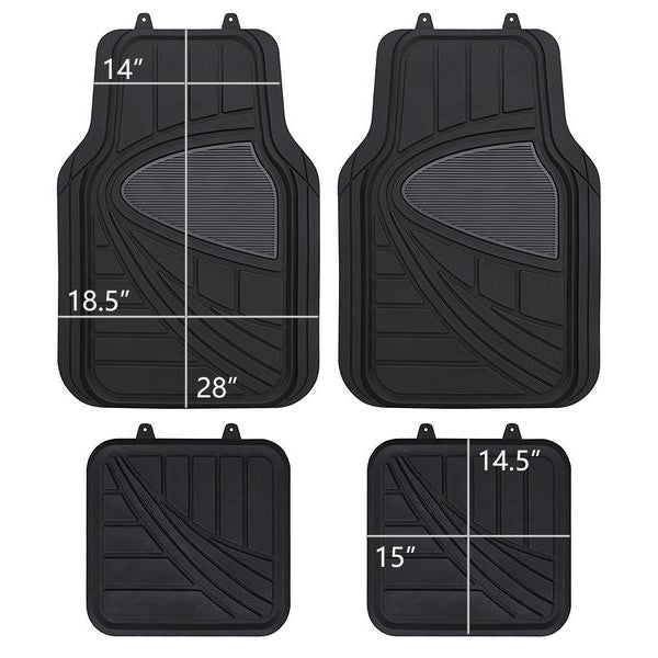 WOW AUTO Universal Rubber Floor Mats for Car, SUV, Van & Trucks (4-piece, black grey)