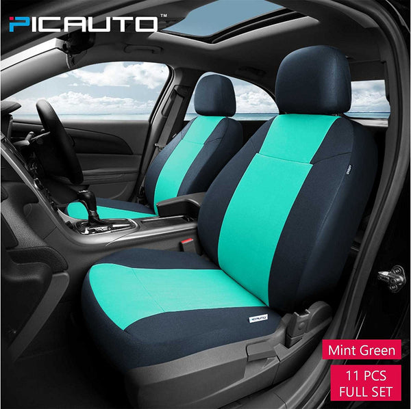 WOW AUTO Car Seat Covers Set for Auto, Truck, Van, SUV - PolyCloth, Airbag Compatible (Mint Green)