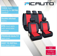 WOW AUTO Universal Fit Full Set Mesh and Leather Car Seat Cover (Red)