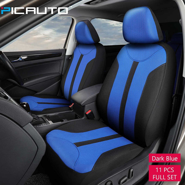 WOW AUTO Universal Fit Full Set Mesh Fabric Car Seat Cover (Dark Blue)