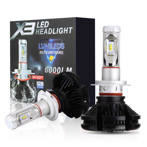 PLW X3 Auto Led Headlight 2 Pack Lighting System, H7 6500K, IP67, 360 Degree Adjustable Socket and Efficient Turbine Cooling System