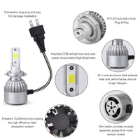 PLW 6C Auto LED Headlight System, 36Watt H7 6000K IP68 Spec w/High efficiency heat Control