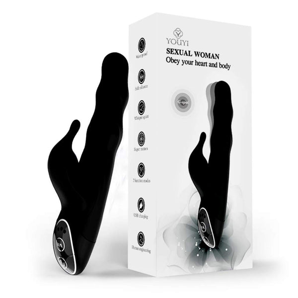 Sexual Woman 7 Function USB Rechargeable G-Spot,  Vagina and Clitoris Vibrator - Black