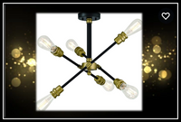 Mega Lighting 6 Light Semi-Flush Matte Black with Antique Brass Accents(6) 60W A19 max. / Medium Base- BRAND NEW