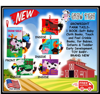 GROWRIGHT FARM TAILS-Soft Baby Cloth Books, Touch and Feel Crinkle Books, for Babies, Infants & Toddler Early Development, TOY BABY- BRAND NEW