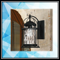 Mega Lighting 17.12" Wall lantern Textured Black/ Clear Water Grain Glass(1) 60W- BRAND NEW