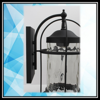 Mega Lighting 17.12" Wall lantern Textured Black/ Clear Water Grain Glass(1) 60W- BRAND NEW